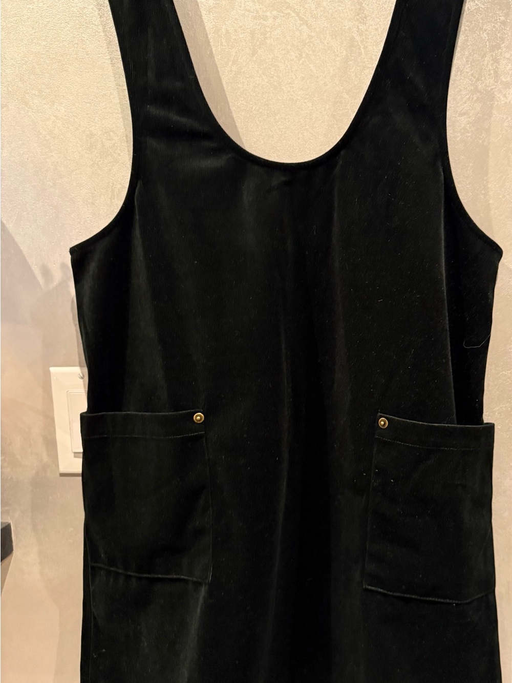 Black Sleeveless Mini Pinafore Dress with Front Patch Pockets